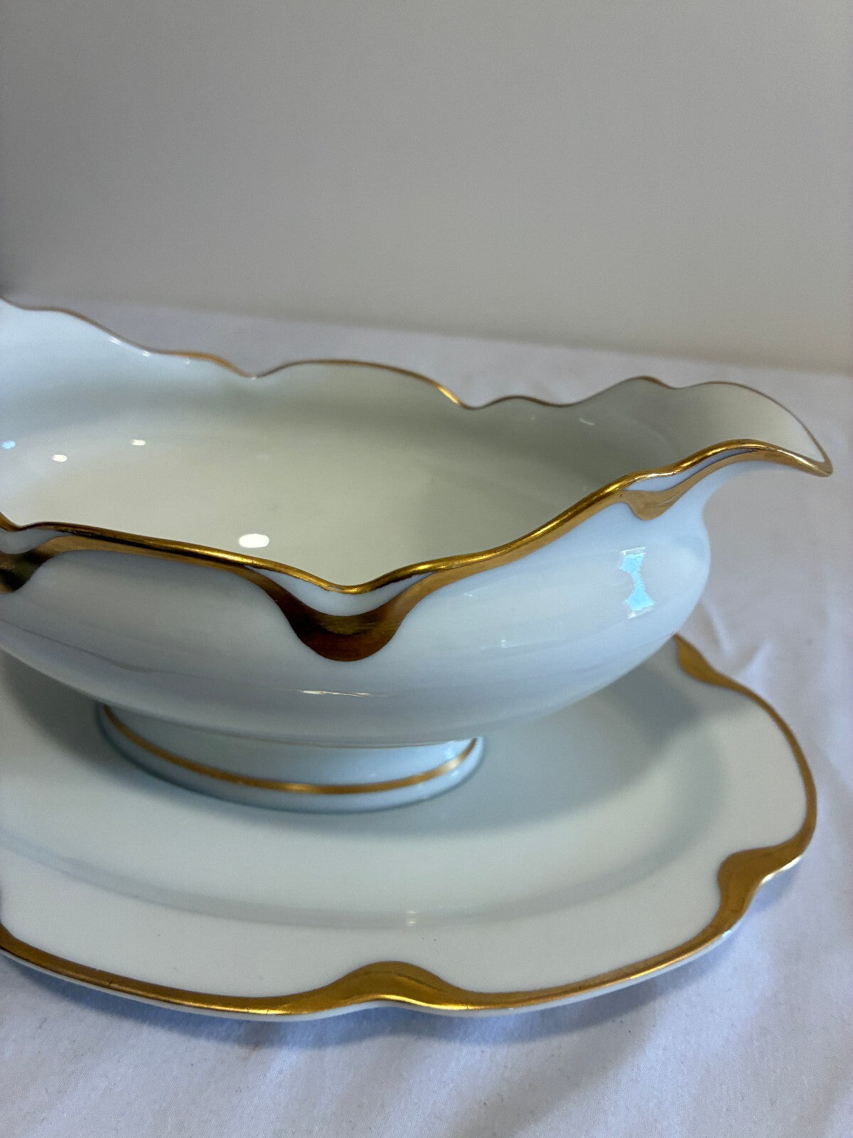 Antique Haviland & Co Limoges Gravy Boat with Gold Rim, French Porcelain