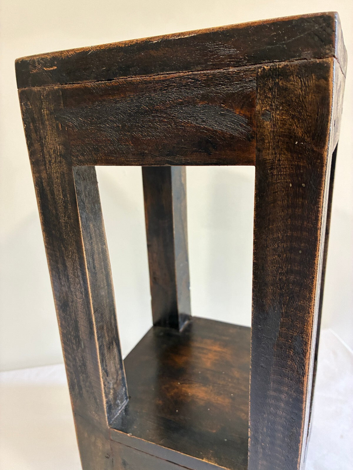 Rustic Solid Pine Wood Plant Stand | Two Tier Dark Wood Side Table