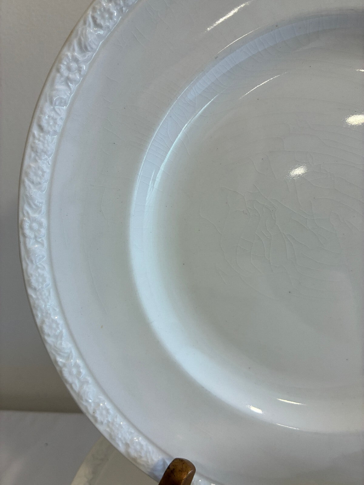 Vintage Wedgwood White English Ironstone Dinner Plates Set of 10, Embossed Edges