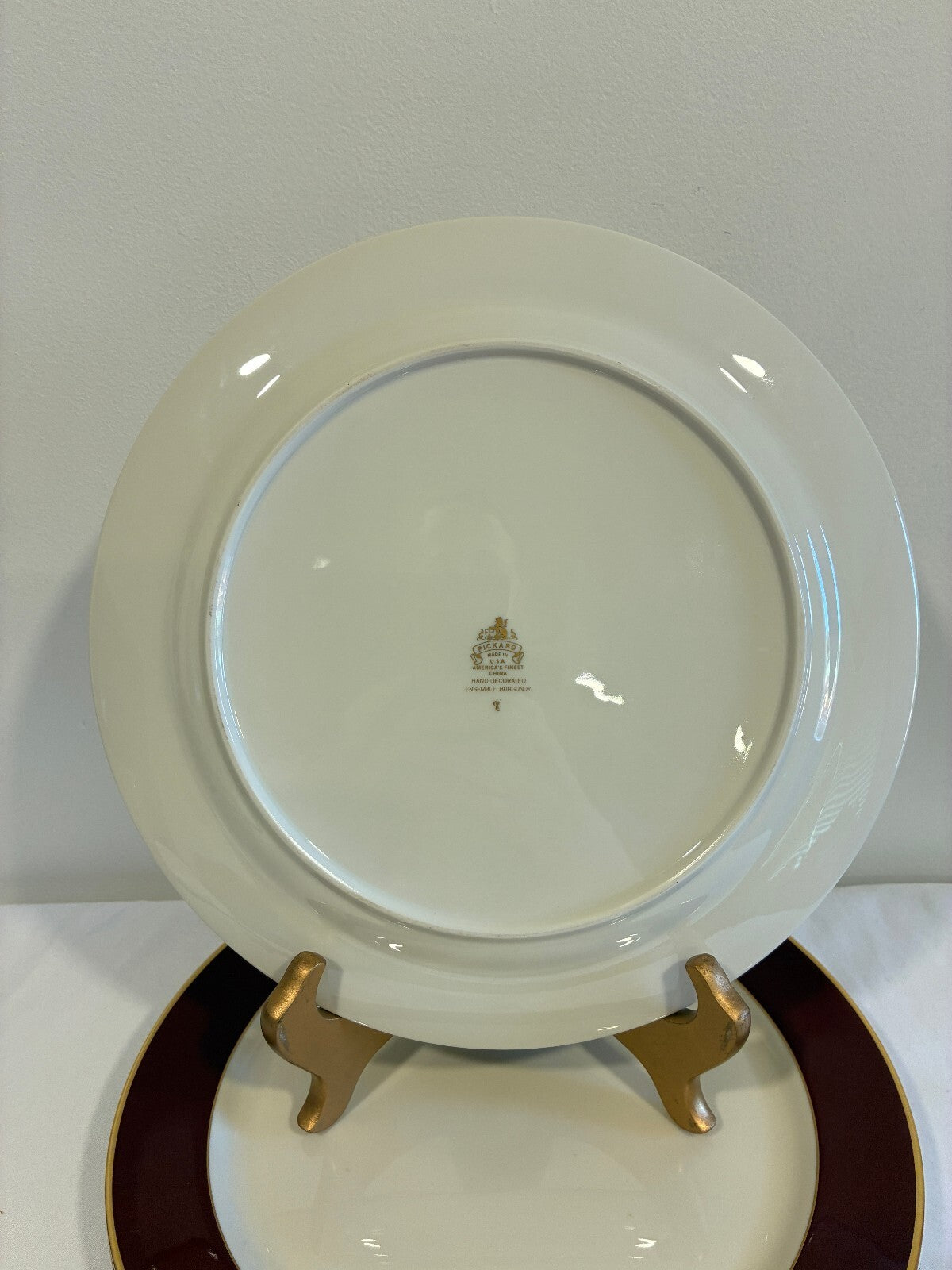 Vintage Pickard Fine China Dinner Plates, Set of 4, Burgundy & Gold, USA