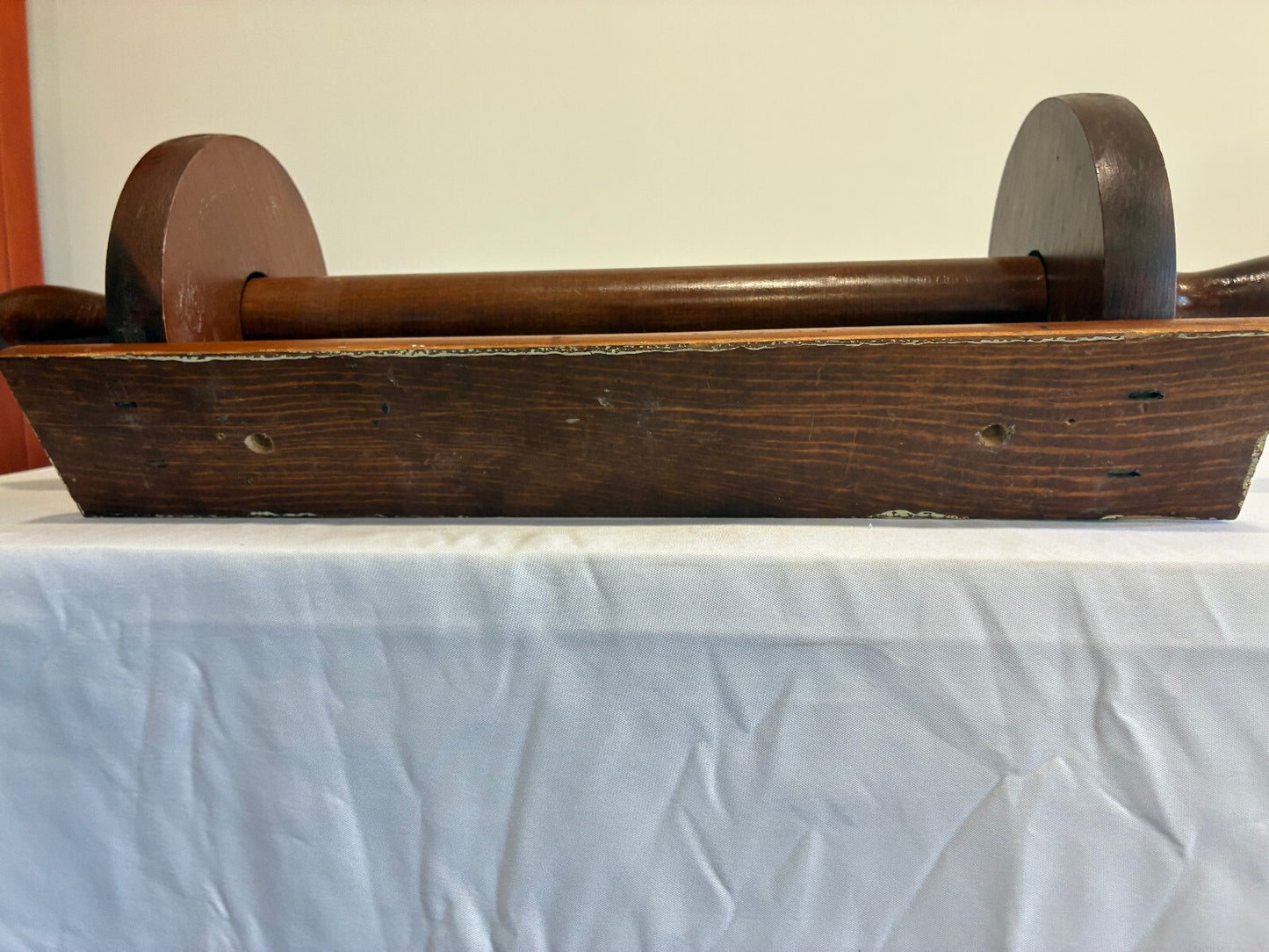 Vintage Wooden Under Counter Paper Towel Holder Large Rolling Pin Style