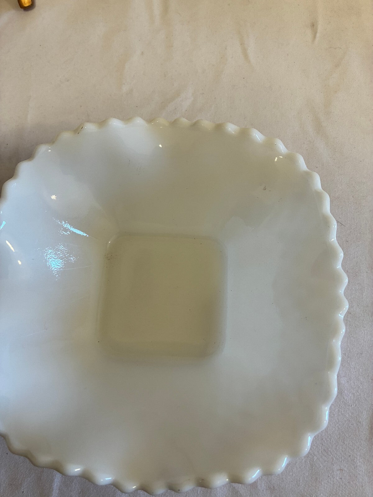 Vintage Milk Glass Ruffled Bowls Set of 8 | Quilted Diamond Pattern White Glass