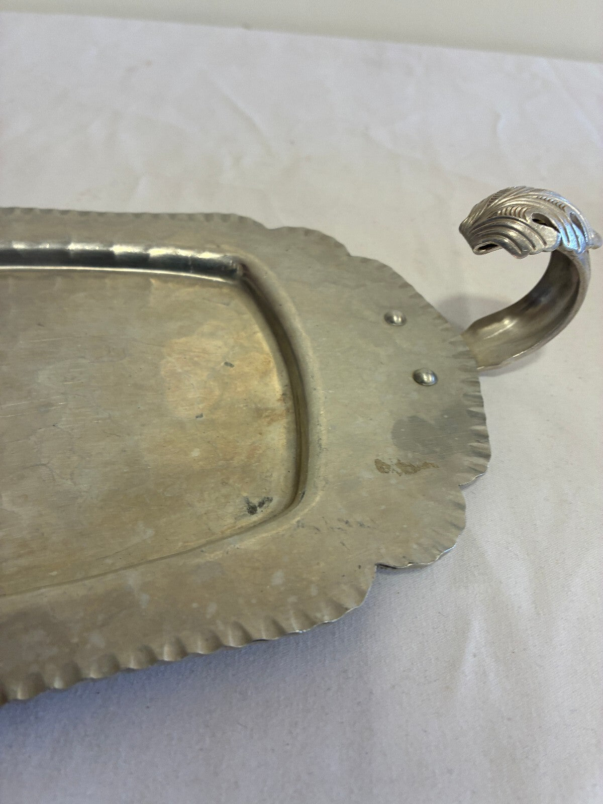 Vintage Hand Wrought Aluminum Tray with Leaf Handle by Continental Silverlook