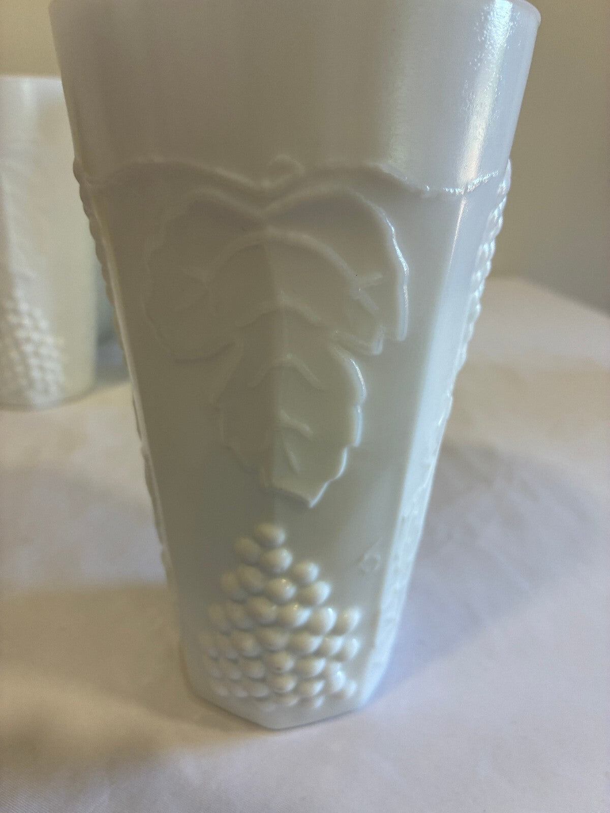 Vintage Milk Glass Tumblers Set of 9 Grape Vine Pattern White Drinking Glasses
