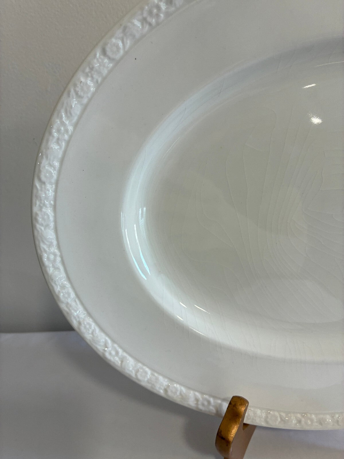 Vintage Wedgwood Hedge Rose Oval Platter | White Embossed Ironstone, England