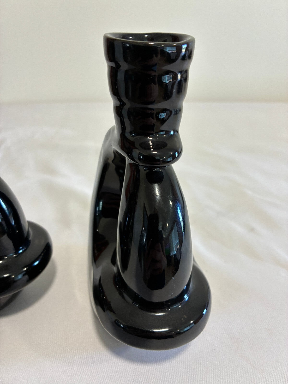 Vintage Frankoma Black Ceramic Vase Pair Modern Loop Design