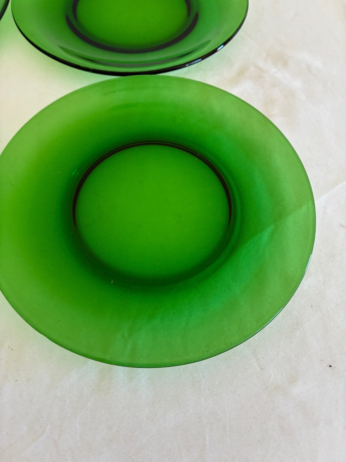 Vintage Set of 4 Green Glass Plates, Vereco France, Emerald Salad Dessert Plate