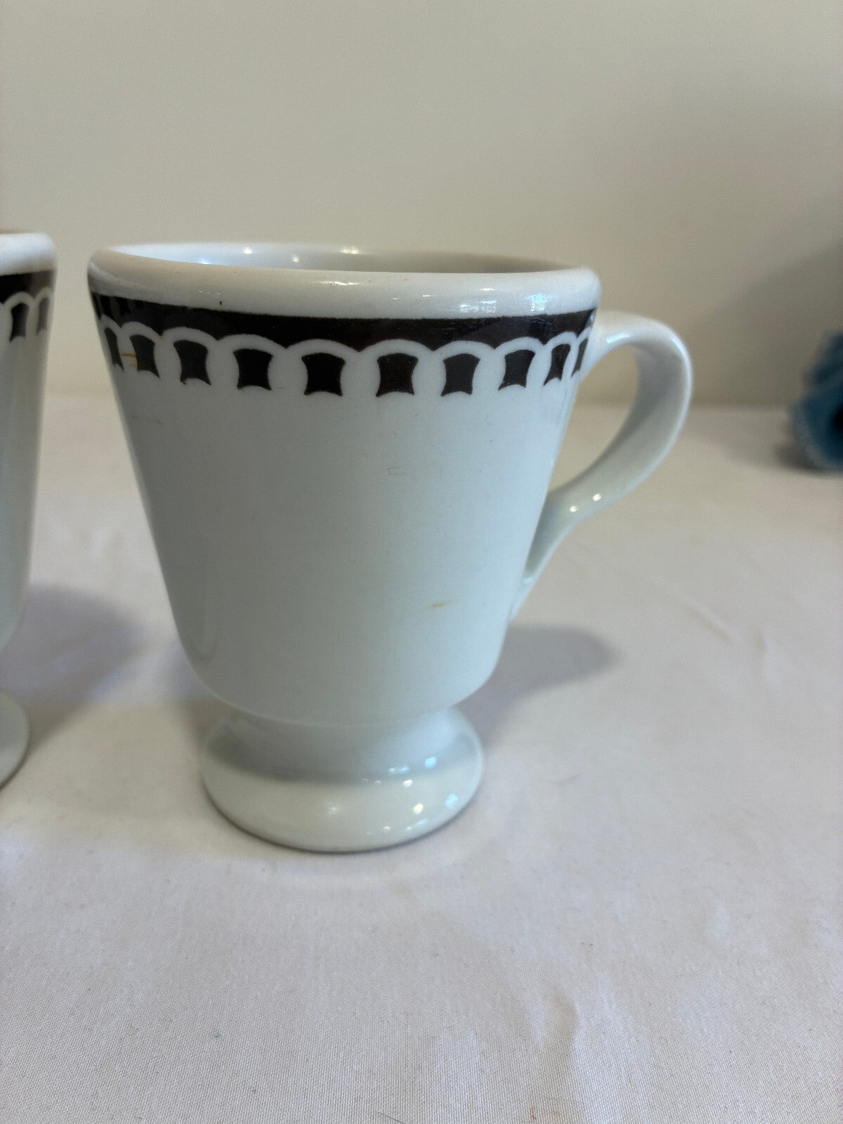 Vintage Sterling China Black Rimmed Pedestal Mugs, Set of 2, Restaurant Ware