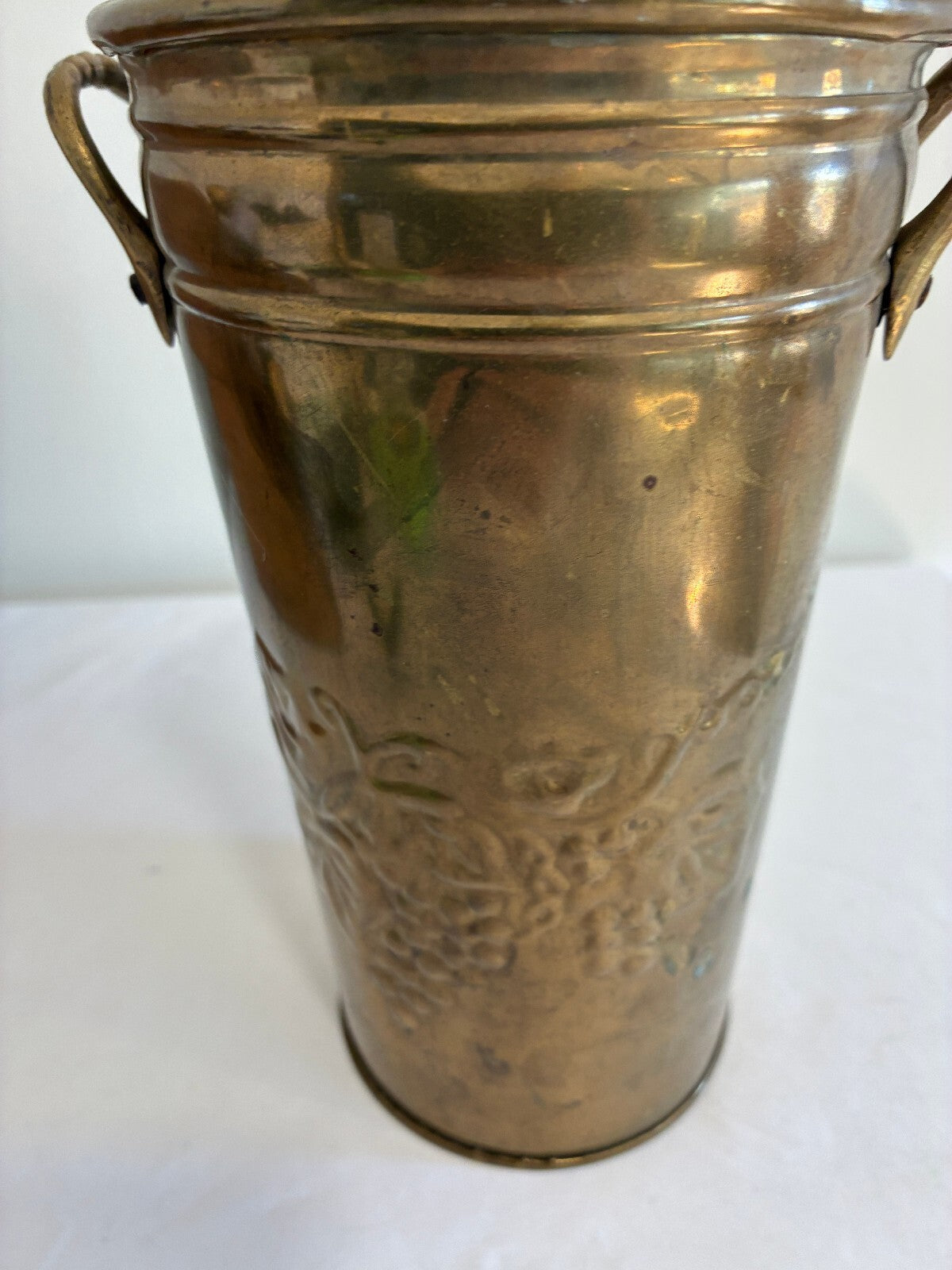 Vintage Hosley Solid Brass Grapevine Vase with Handles | Embossed Flower Bucket