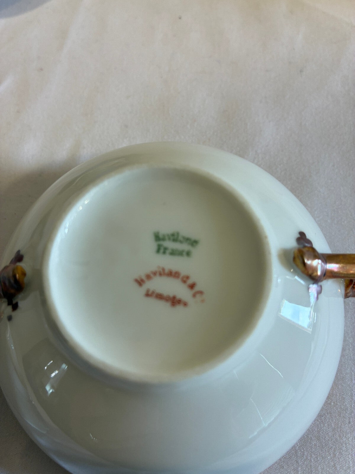 Antique Haviland & Co Gold Rim Bouillon Cups & Saucers Set of 9 French Porcelain