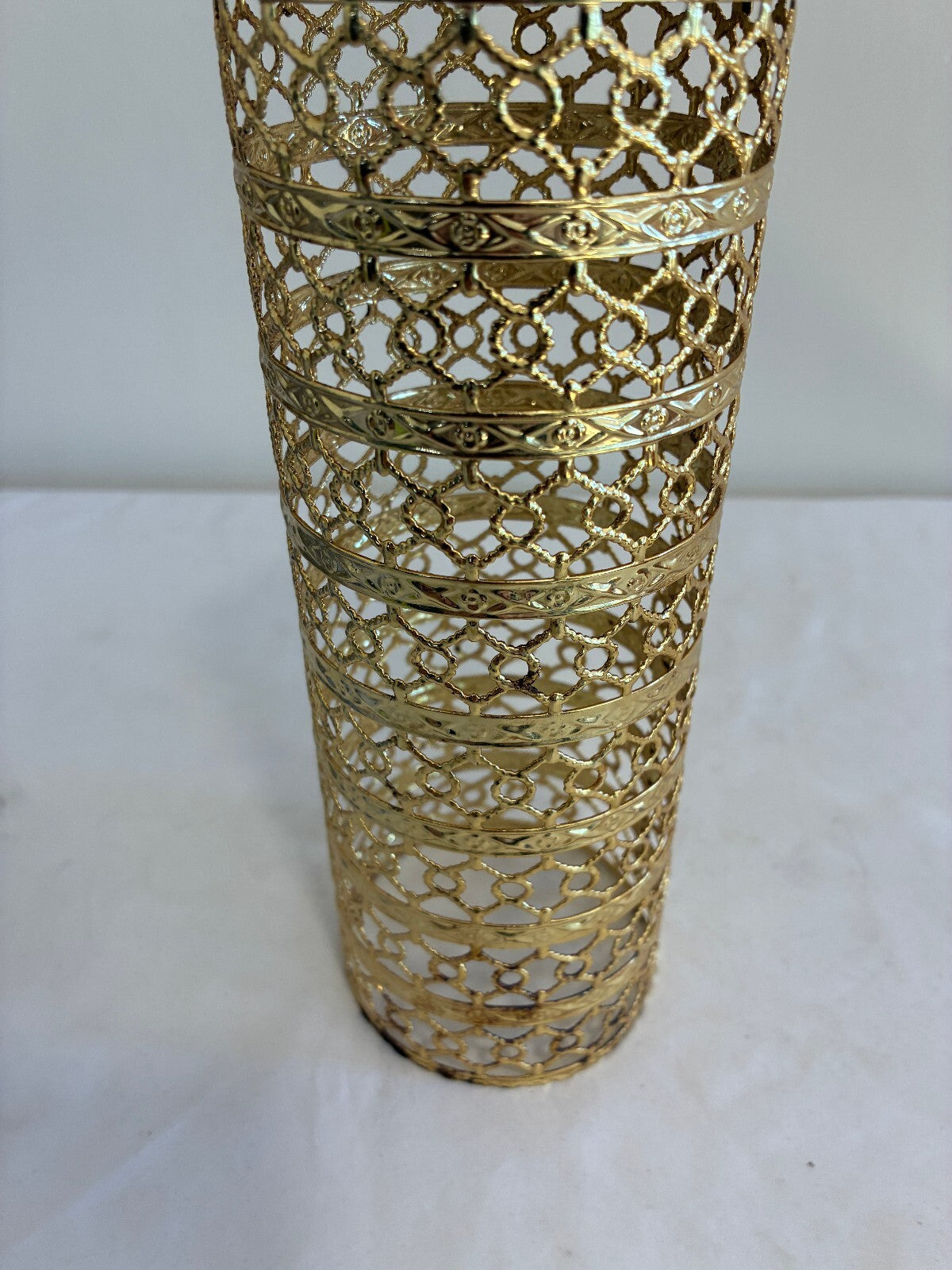 Vintage Gold Filigree Bottle Cover by Karew, Hollywood Regency Rose Filigree