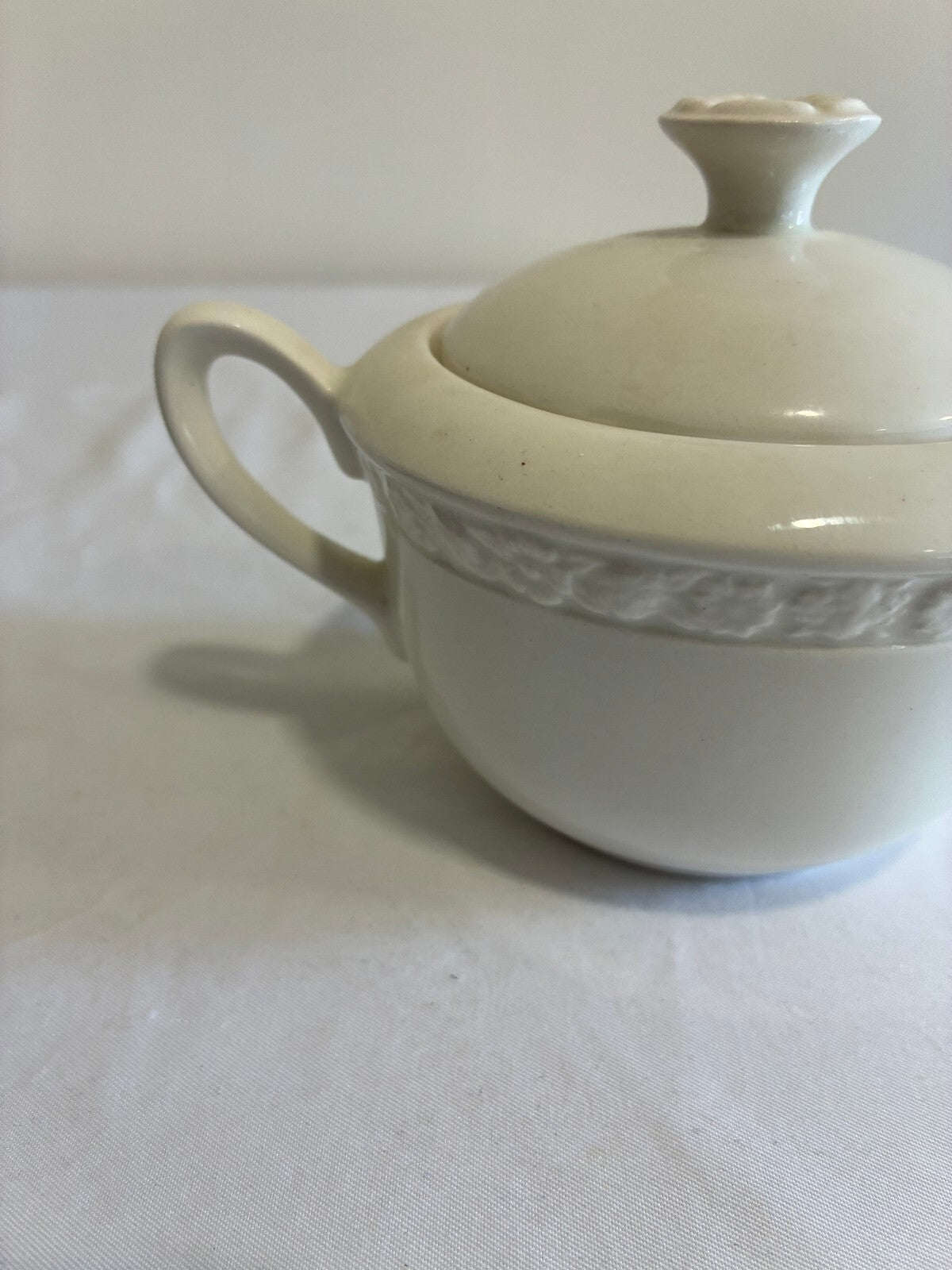 Vintage Wedgwood Embossed Floral Covered Sugar Bowl, English Ironstone