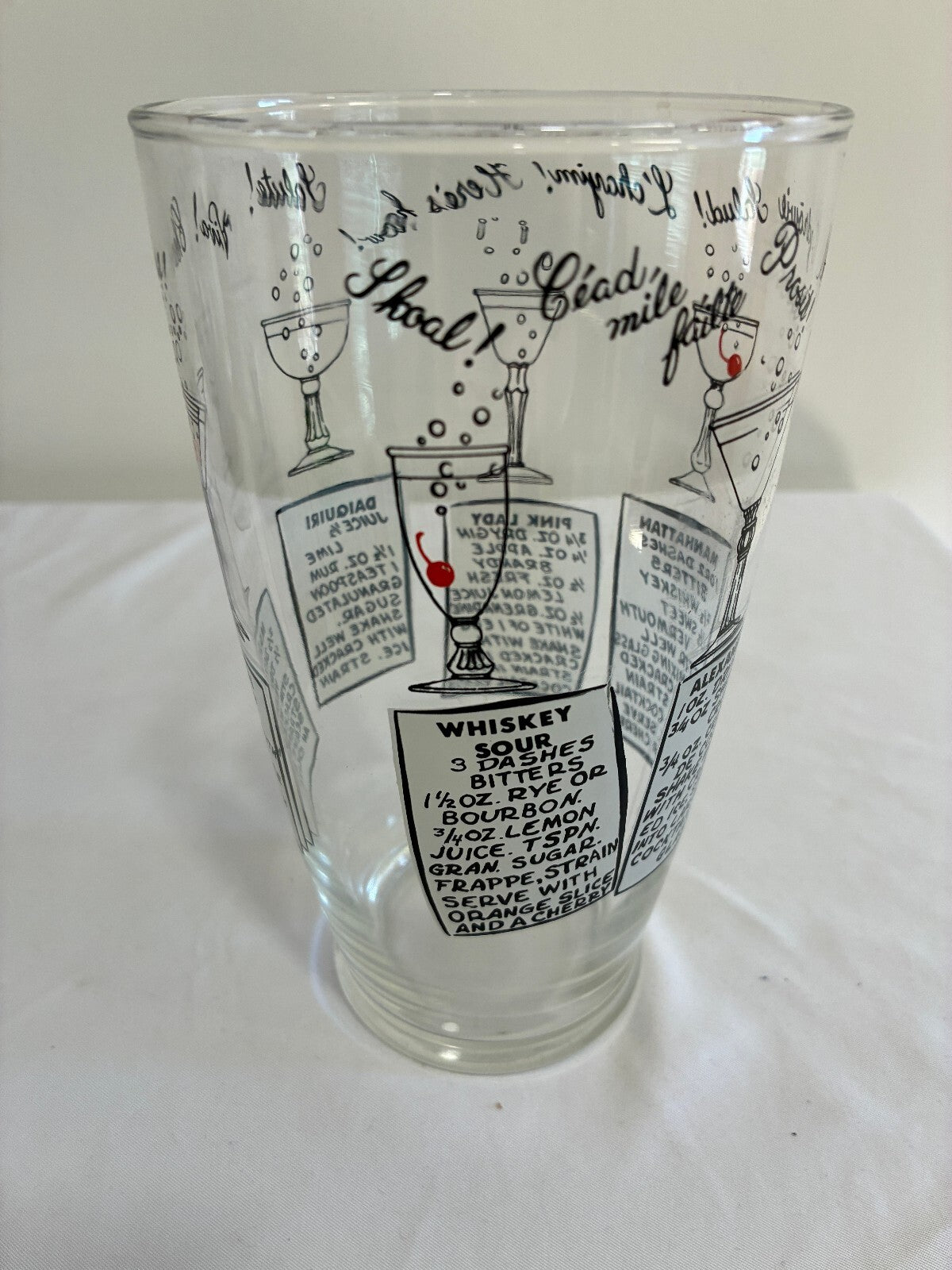 Vintage Glass Cocktail Shaker with Printed Drink Recipes