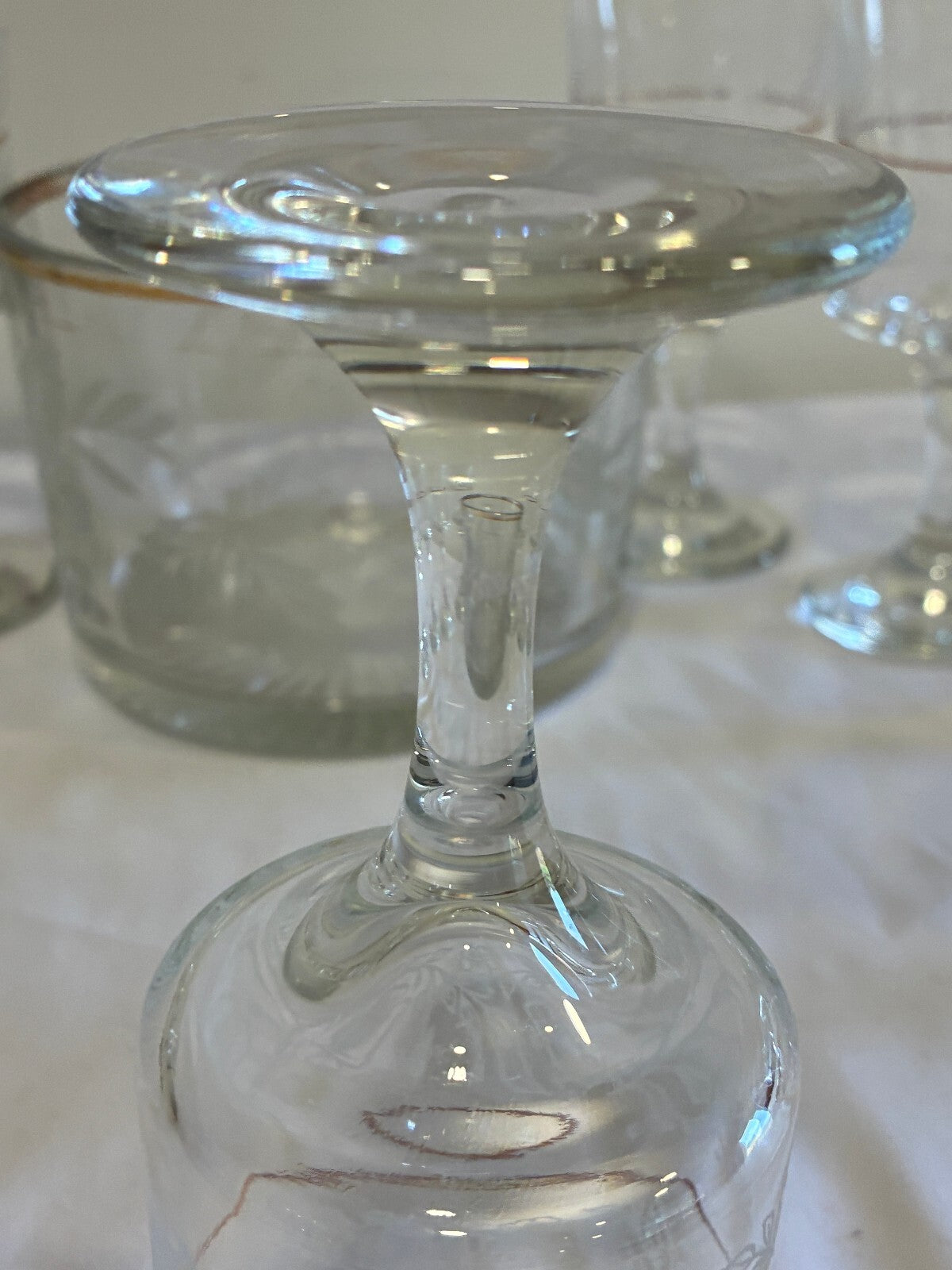 Vintage Bartlett Collins Etched Grape Glass Set 8 Goblets and Ice Bucket