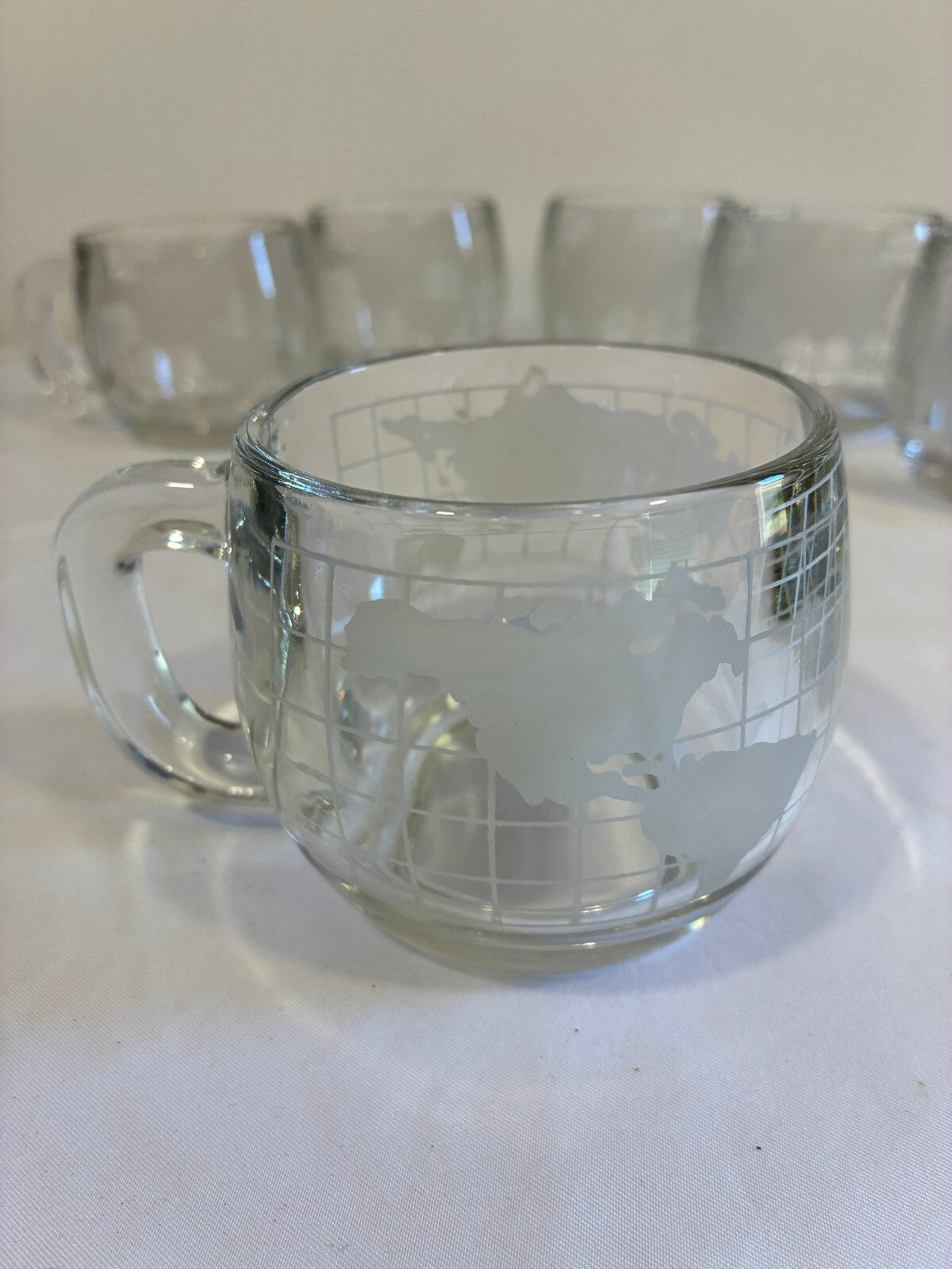 Vintage 1970s Nestle World Map Glass Mugs Set of 6 | Etched Map Coffee Cups