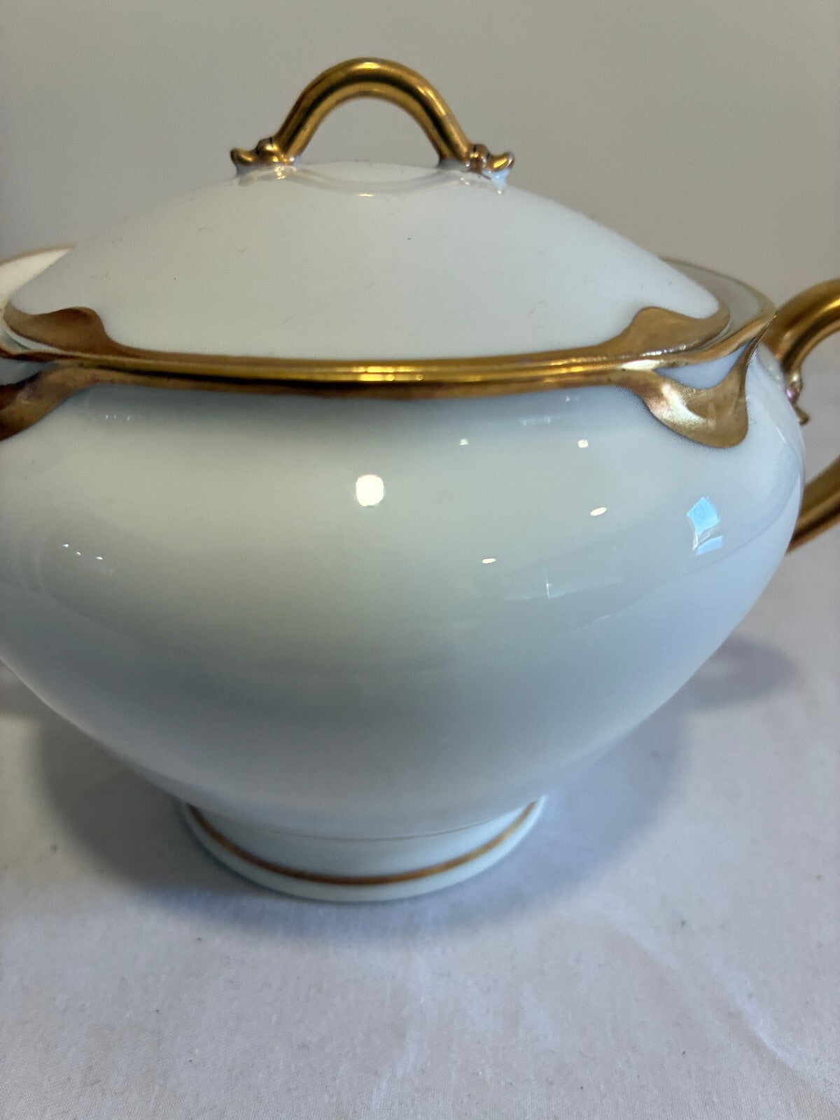 Antique Haviland & Co Limoges Covered Sugar Bowl | Gold Handle French Porcelain