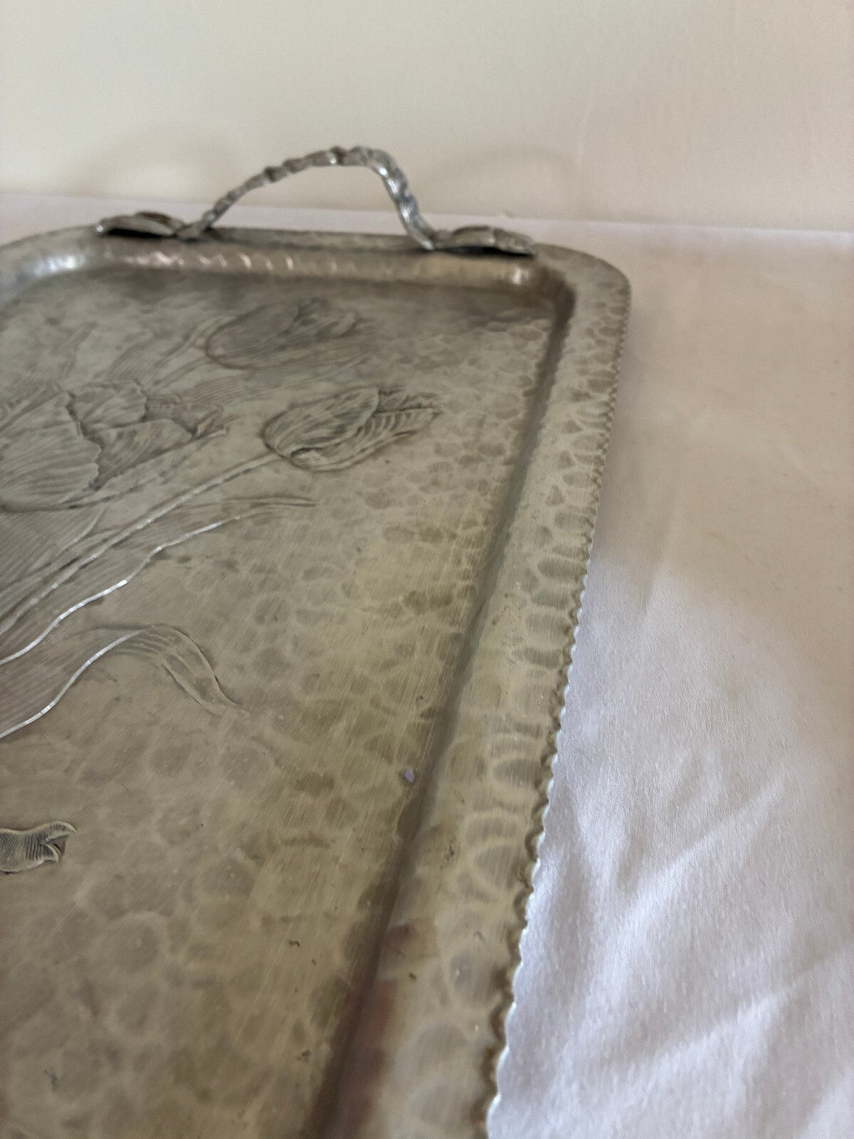 Vintage Rodney Kent Hand Wrought Hammered Aluminum Tray | Tulip Design Serving Tray | Vintage Finds Mid Century Barware