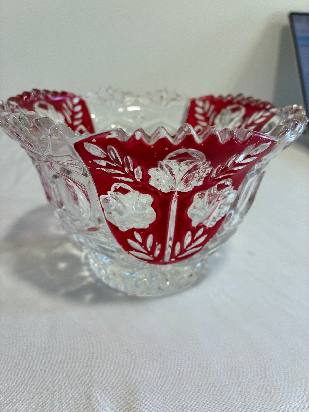Vintage 5th Avenue Rosalina Red Cut Glass Bowl Ruby Flash