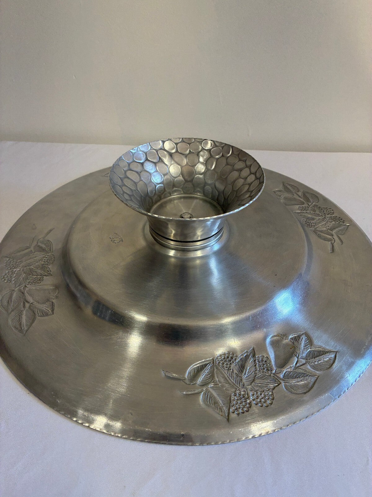 Vintage Everlast Aluminum Lazy Susan, Hand Wrought Pedestal Serving Tray, 15"