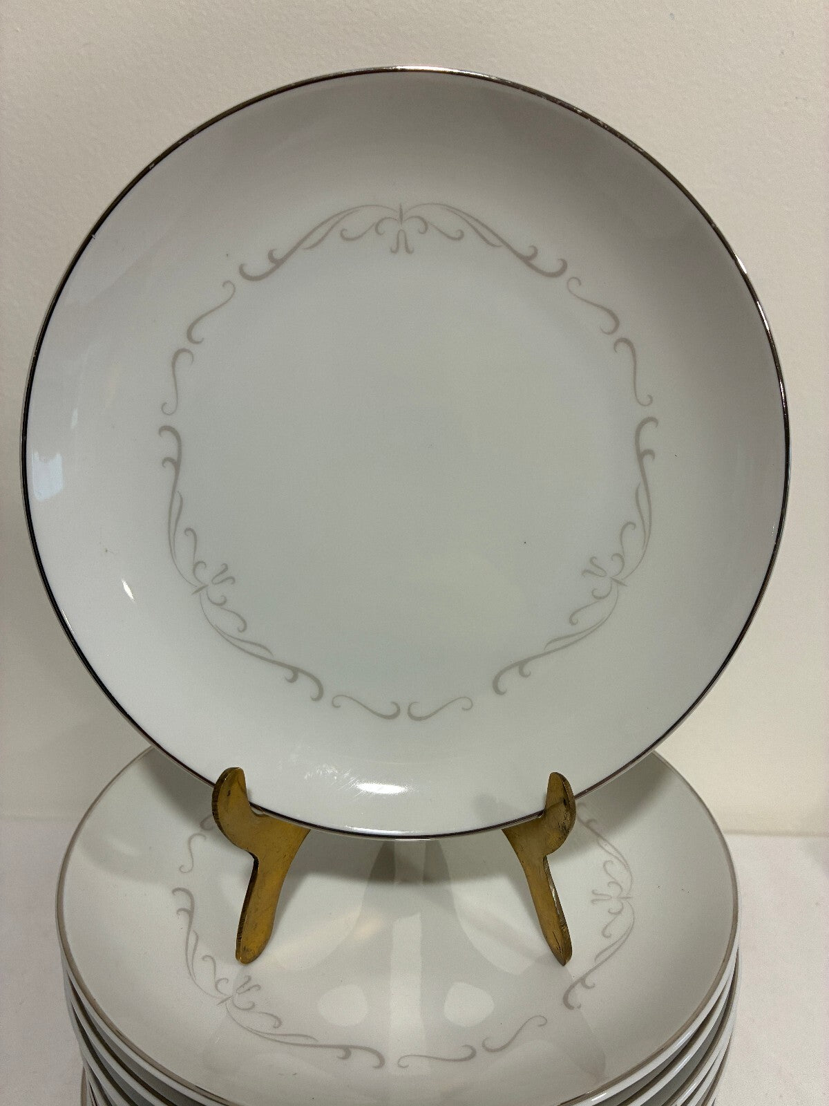 12 Vintage Kimberly Fine China Trianon Bread Plates, Platinum Trim, Japan