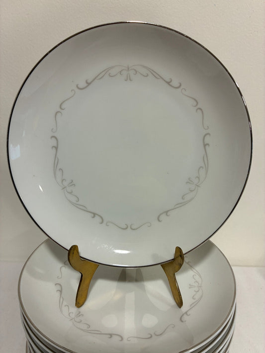 12 Vintage Kimberly Fine China Trianon Bread Plates, Platinum Trim, Japan