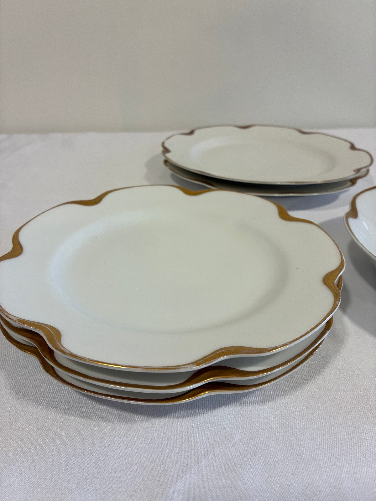 Vintage Haviland Limoges France Porcelain Plates and Bowl, Set of 6 Gold Rims