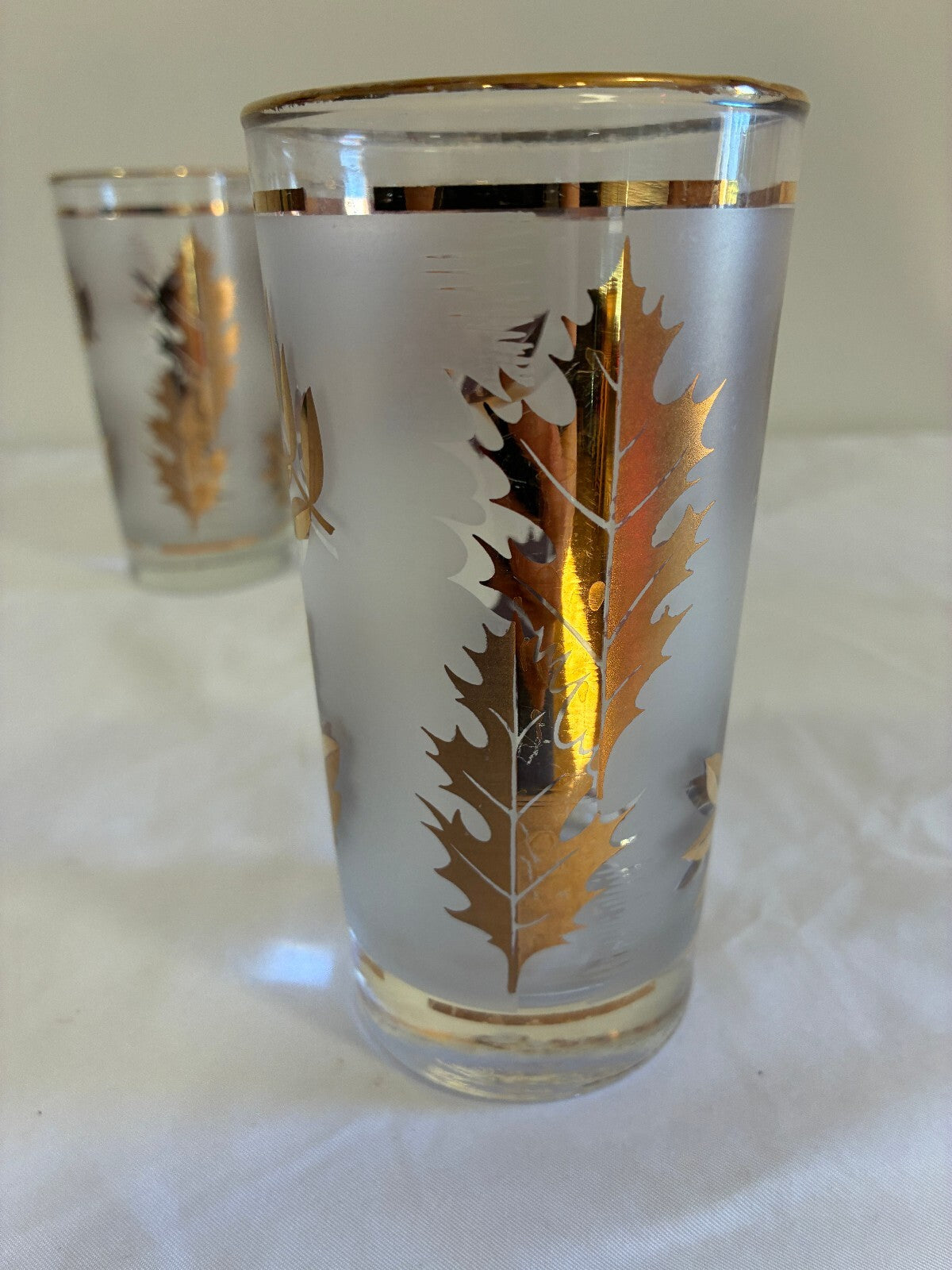 Vintage Libbey Gold Leaf Glasses Set of 5 | Culver Style Tumblers | MCM Barware