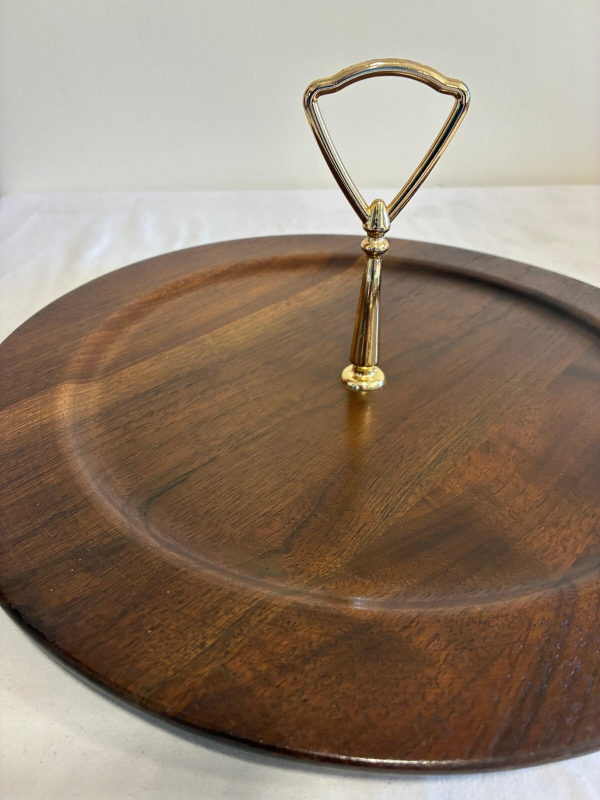 Vintage Ozark Walnutware Walnut Lazy Susan Tray 12.25" Brass Handle MCM USA