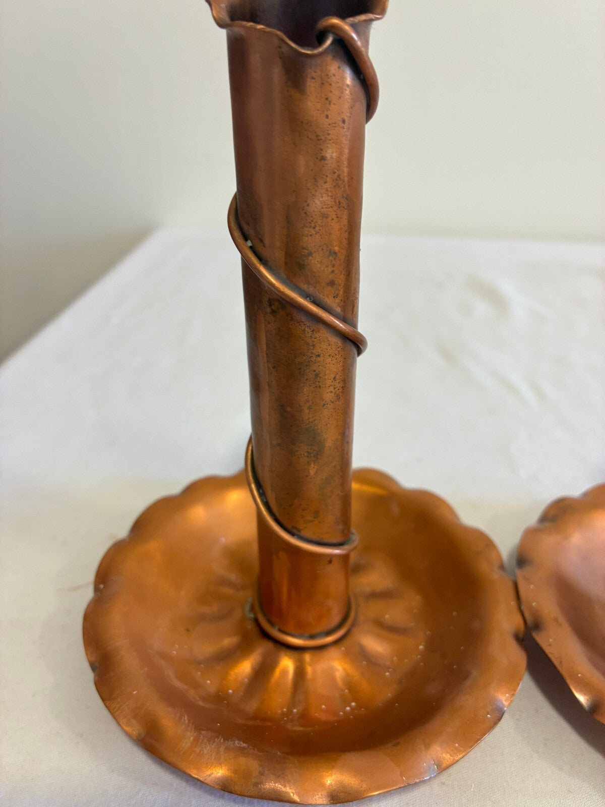 Vintage Gregorian Handmade Copper Candlestick Holders Pair | Twisted Wire Design