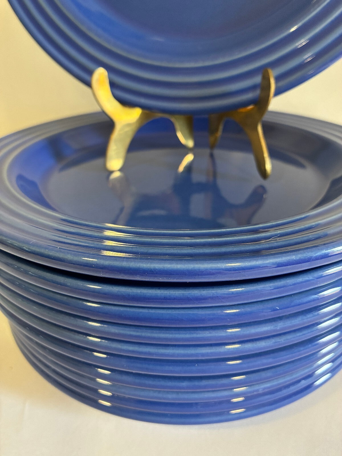 Vintage Emile Henry France Cobalt Blue Salad Plates Set of 11 | Ribbed Stoneware