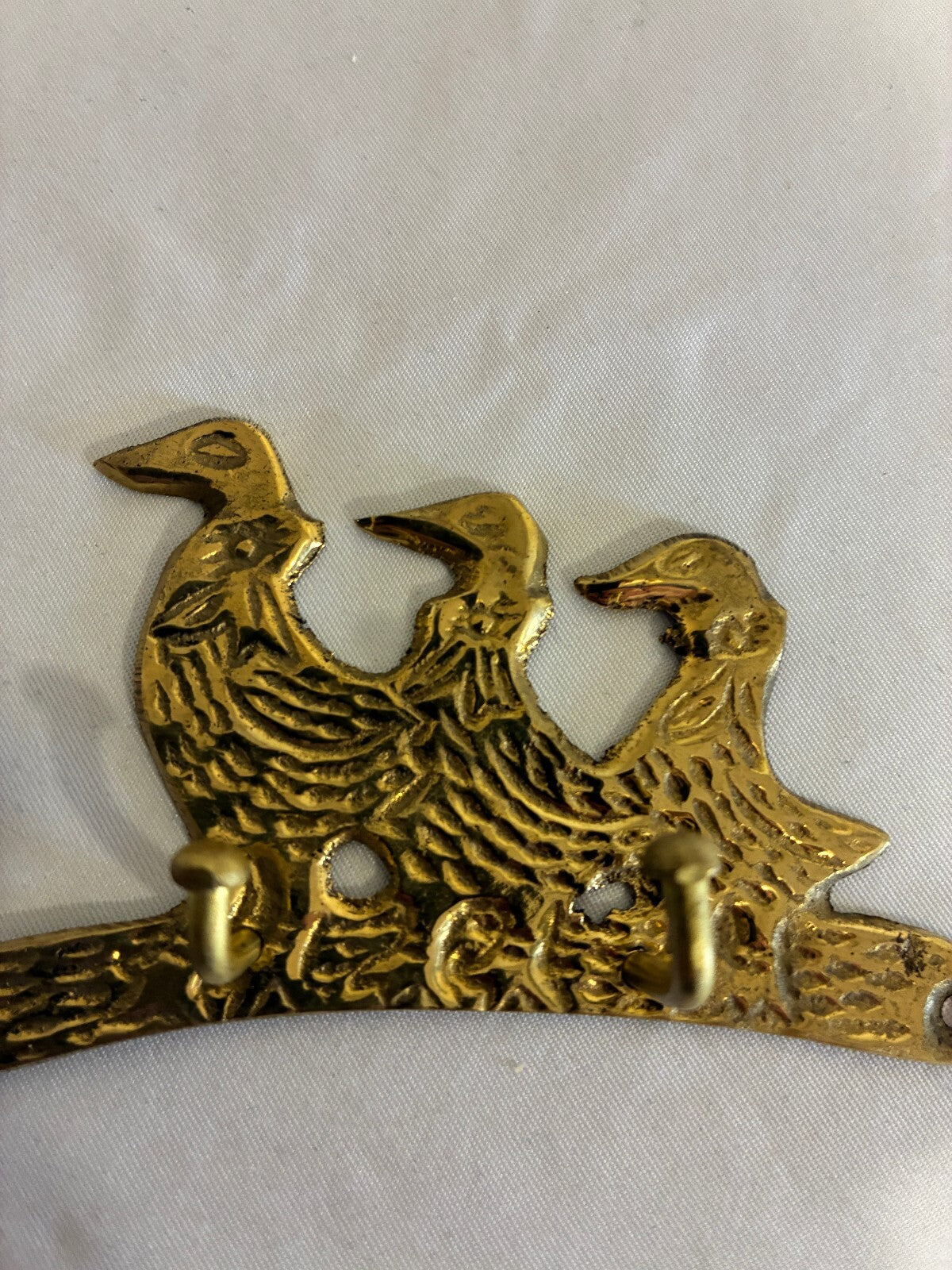Vintage Brass Three Ducks Wall Hook, Double Key Hook Rack, Farmhouse Cottage