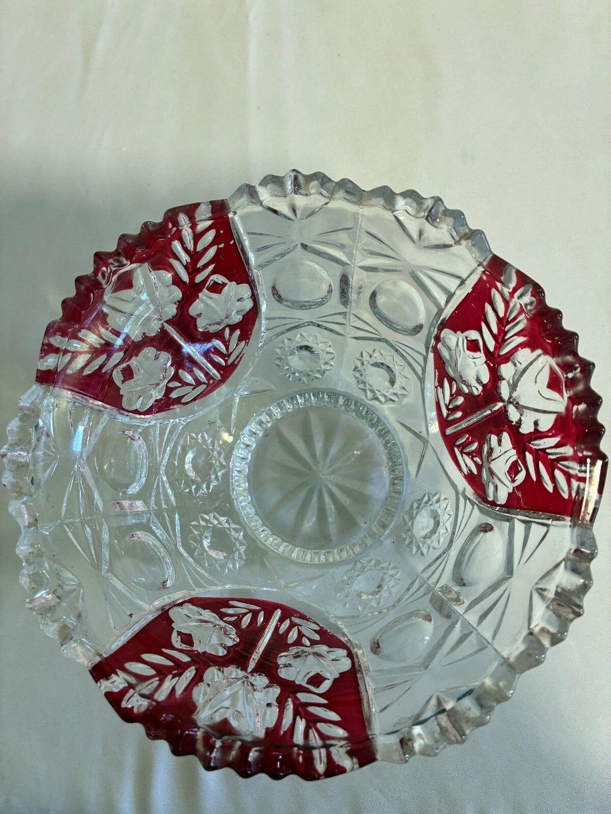 Vintage 5th Avenue Rosalina Red Cut Glass Bowl Ruby Flash