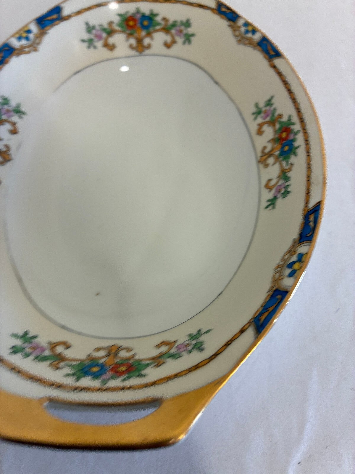 Vintage Meito China Warren Oval Vegetable Bowl, Hand Painted with Gold Handles