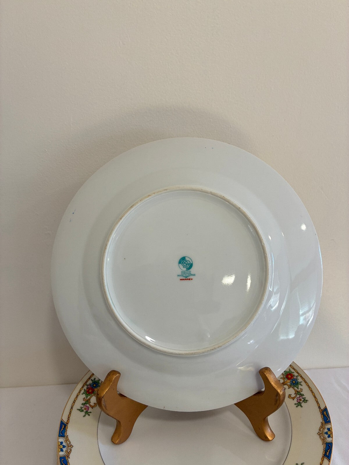 Vintage Meito Warren Dinner Plates, Set of 7, Floral China, Blue and Gold Border