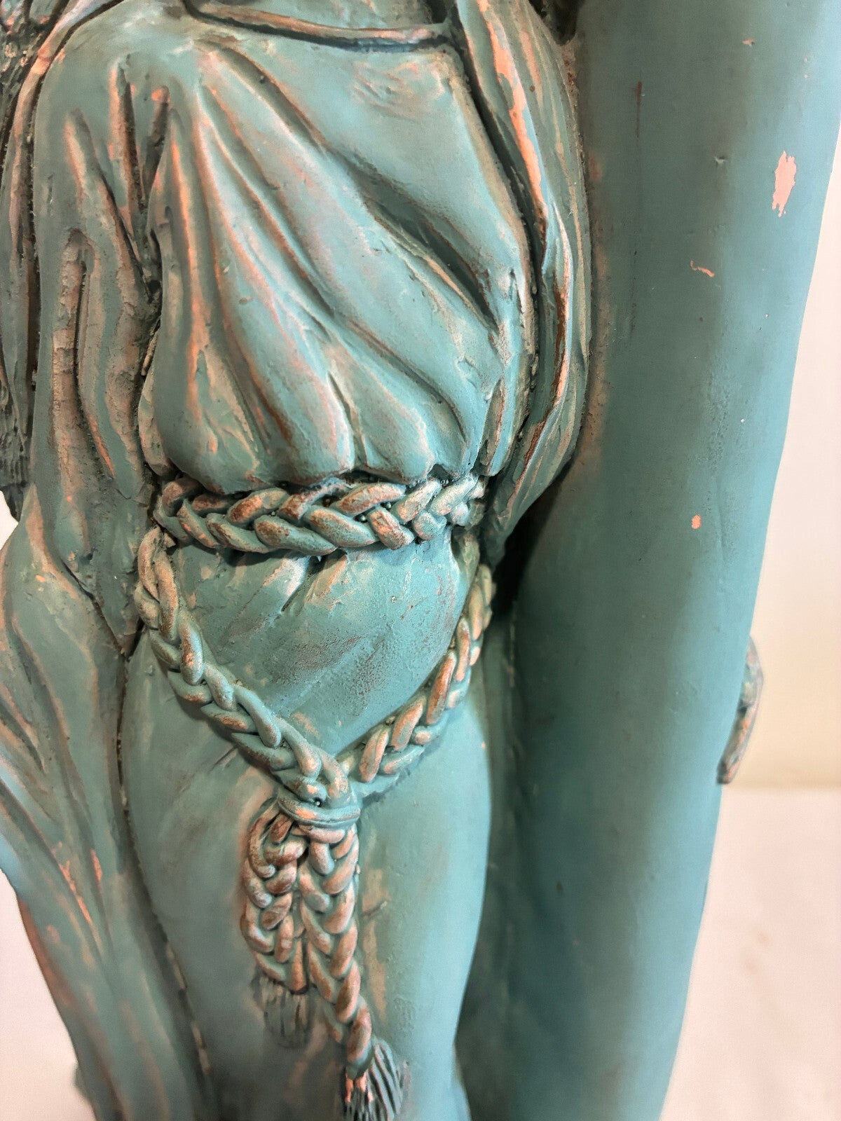 Vintage Terracotta Angel Candle Holder, Verdigris Patina Winged Figure Sculpture
