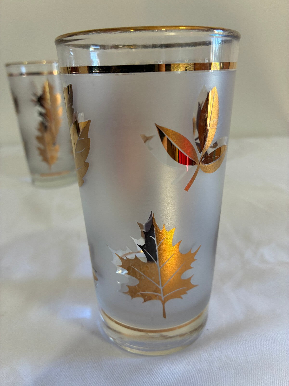 Vintage Libbey Gold Leaf Glasses Set of 5 | Culver Style Tumblers | MCM Barware