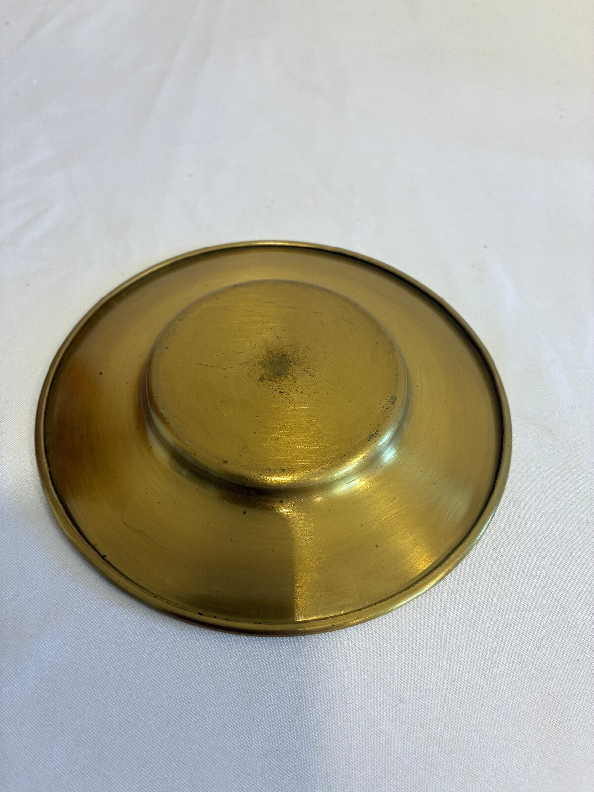 Vintage Solid Brass  Candle Holder Round Brass Trinket Dish Mid Century