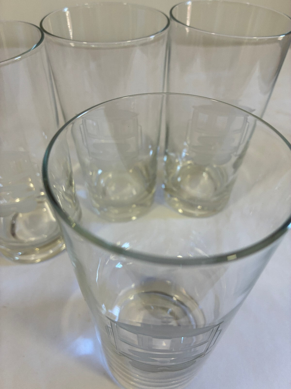 Vintage Etched Streetcar Glasses Set of 4 | Mid Century Barware