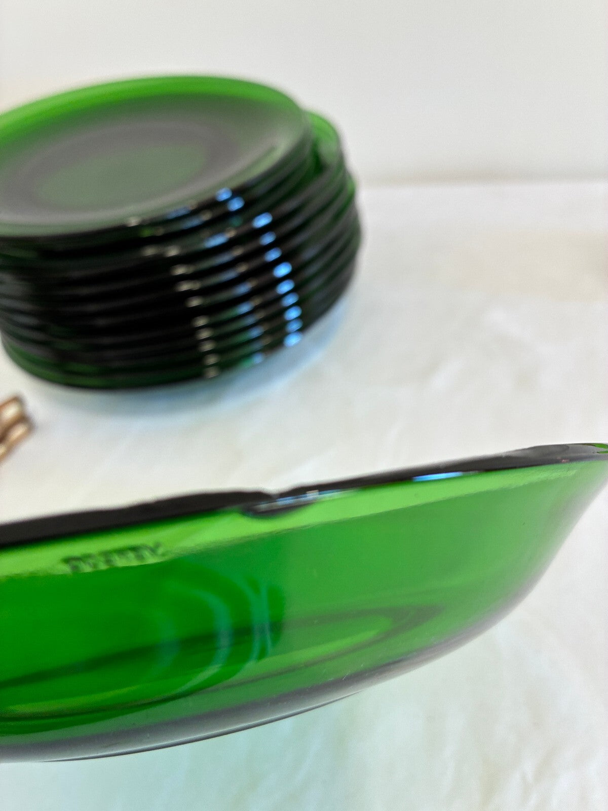 Vintage Set of 11 Vereco France Green Glass Bowls, Emerald Green Bowls