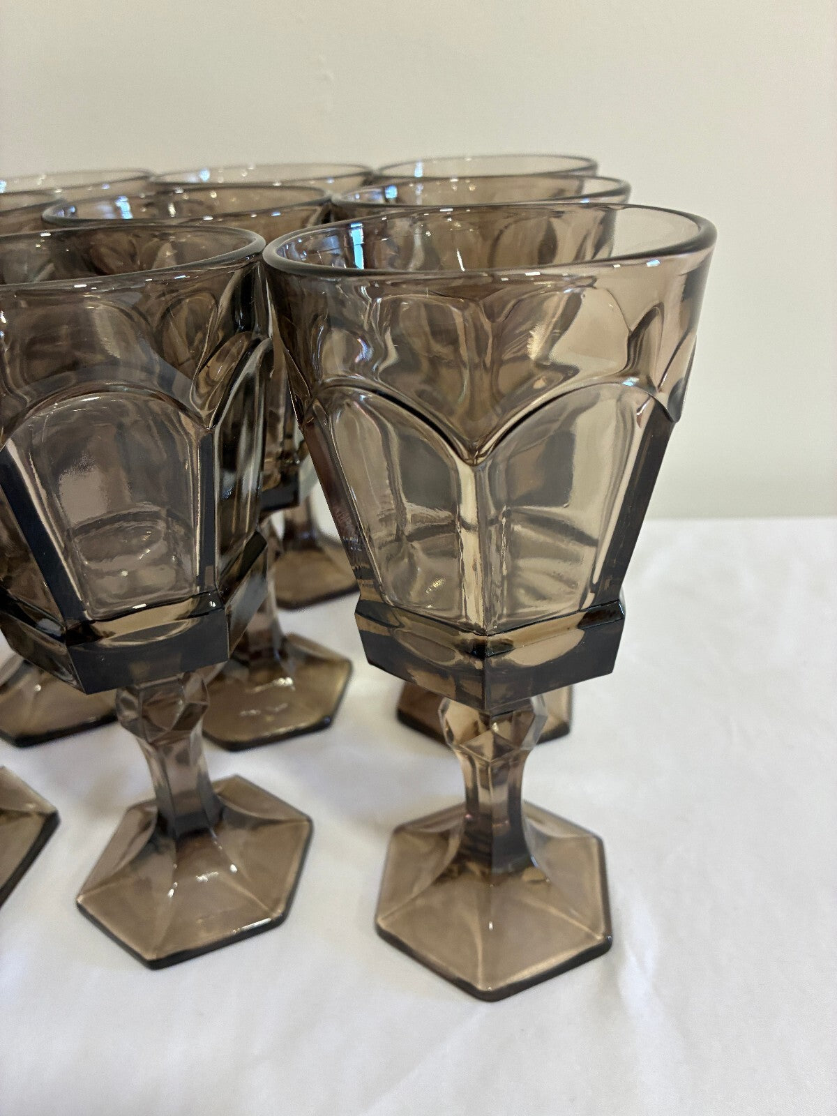 Vintage Fostoria Smoke Glass Goblets Set of 12, Midcentury Barware