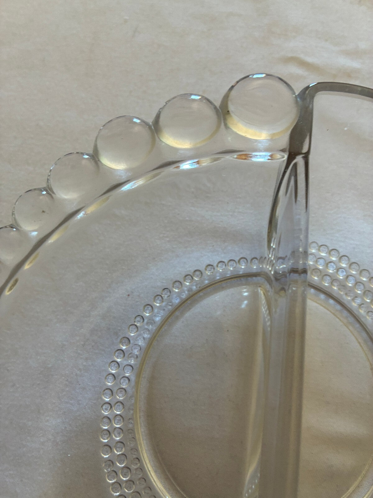 Vintage Duncan Miller Candlewick Divided Relish Dish | Clear Glass Beaded Edge |