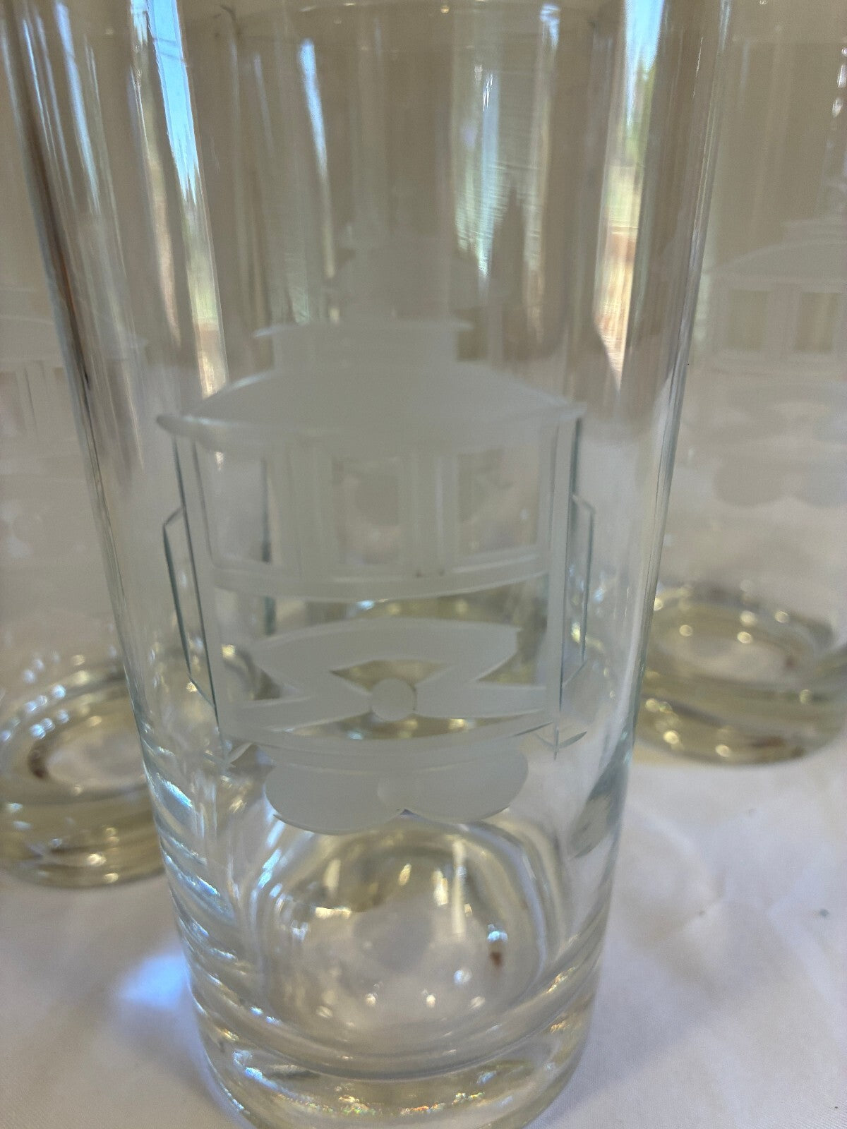 Vintage Etched Streetcar Glasses Set of 4 | Mid Century Barware