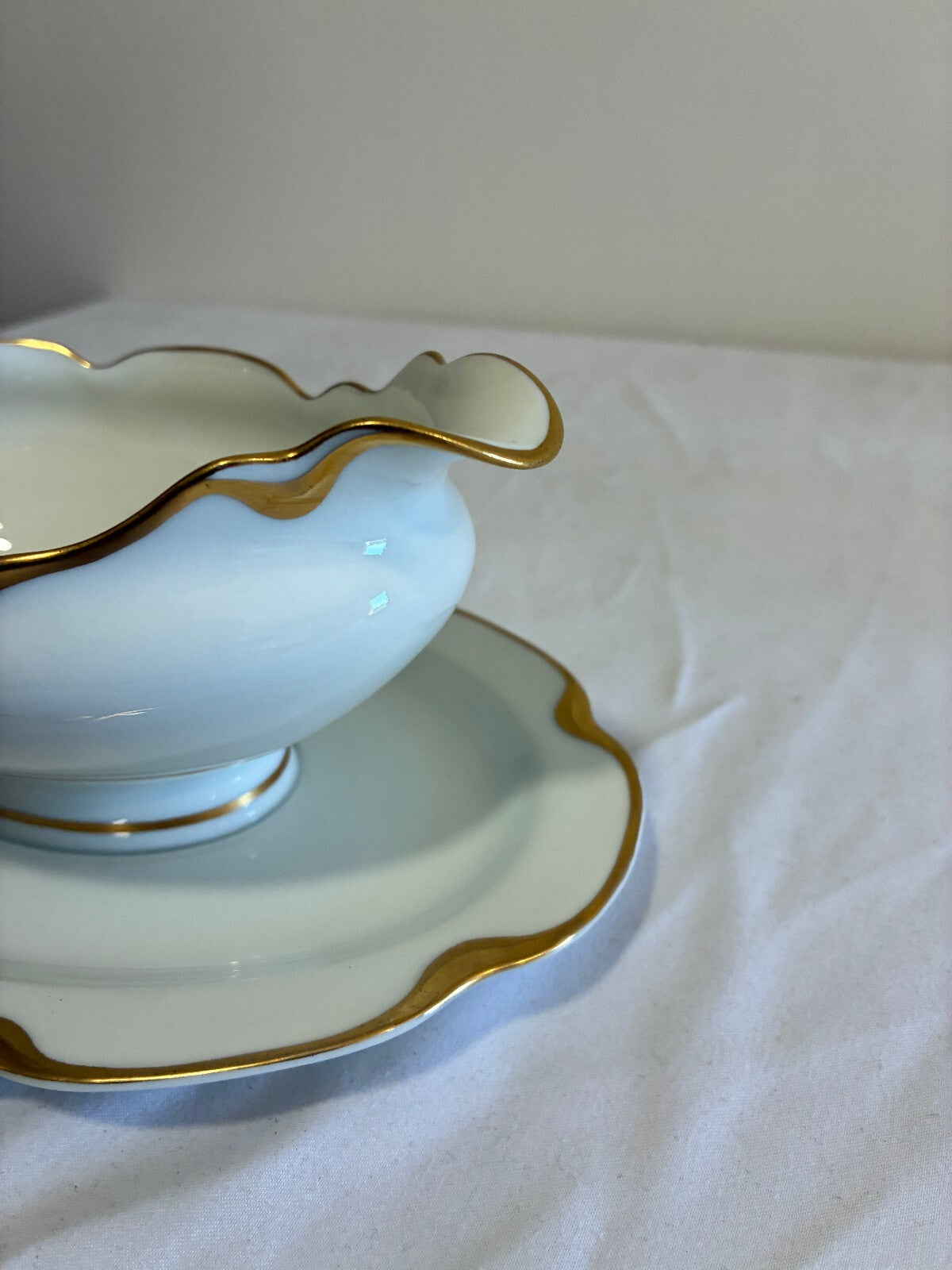 Antique Haviland & Co Limoges Gravy Boat with Gold Rim, French Porcelain