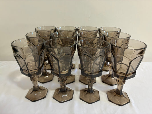 Vintage Fostoria Smoke Glass Goblets Set of 12, Midcentury Barware