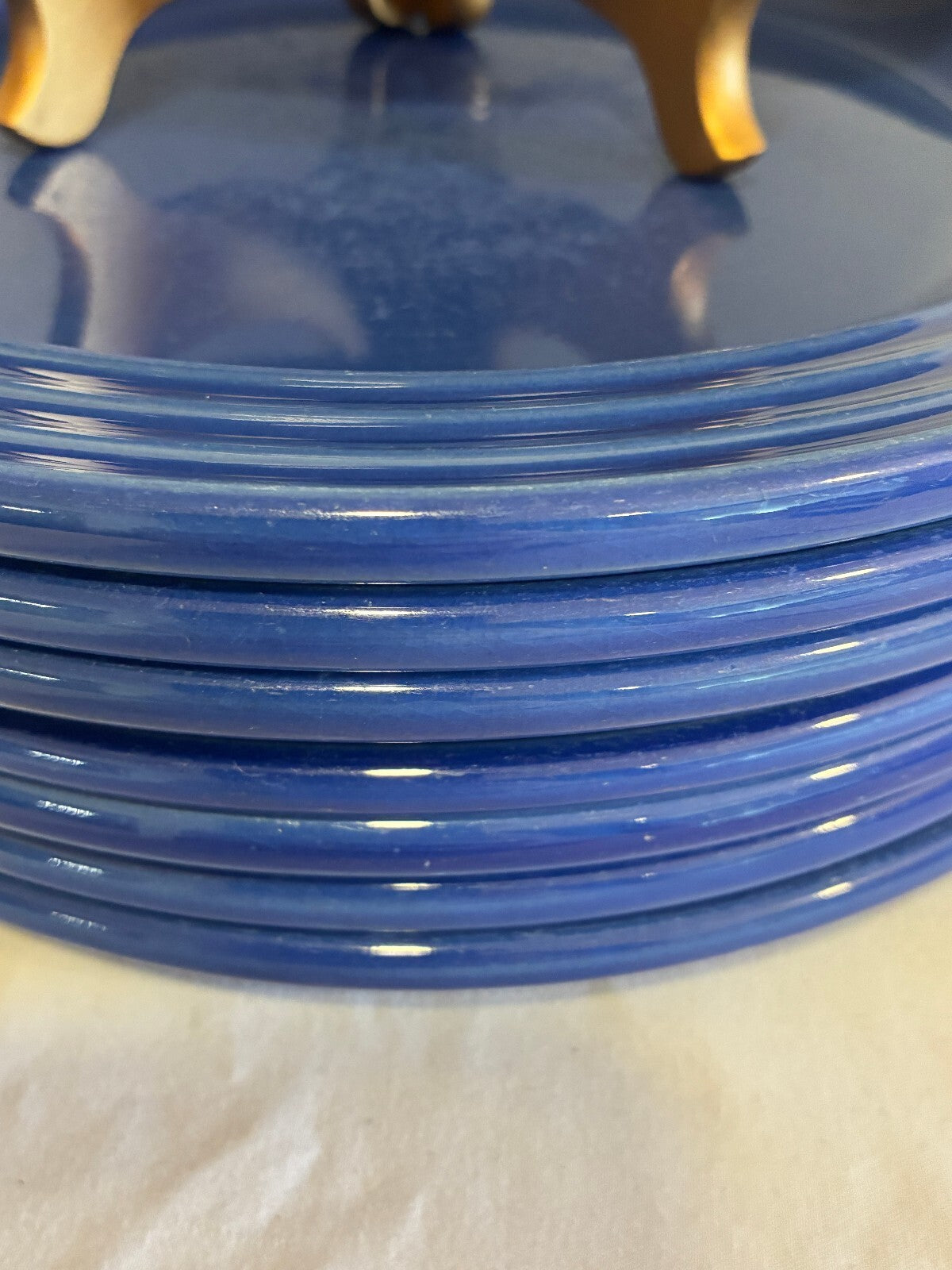 Vintage Emile Henry Cobalt Blue Dinner Plates Set of 8, French Ceramic Plates