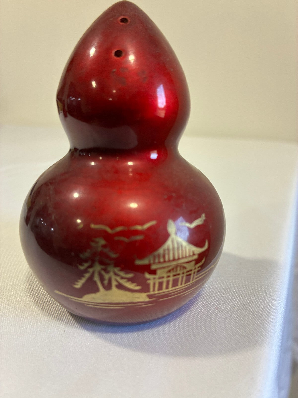 Vintage Red Lustreware Salt and Pepper Shakers | Gourd Shape Pagoda Design