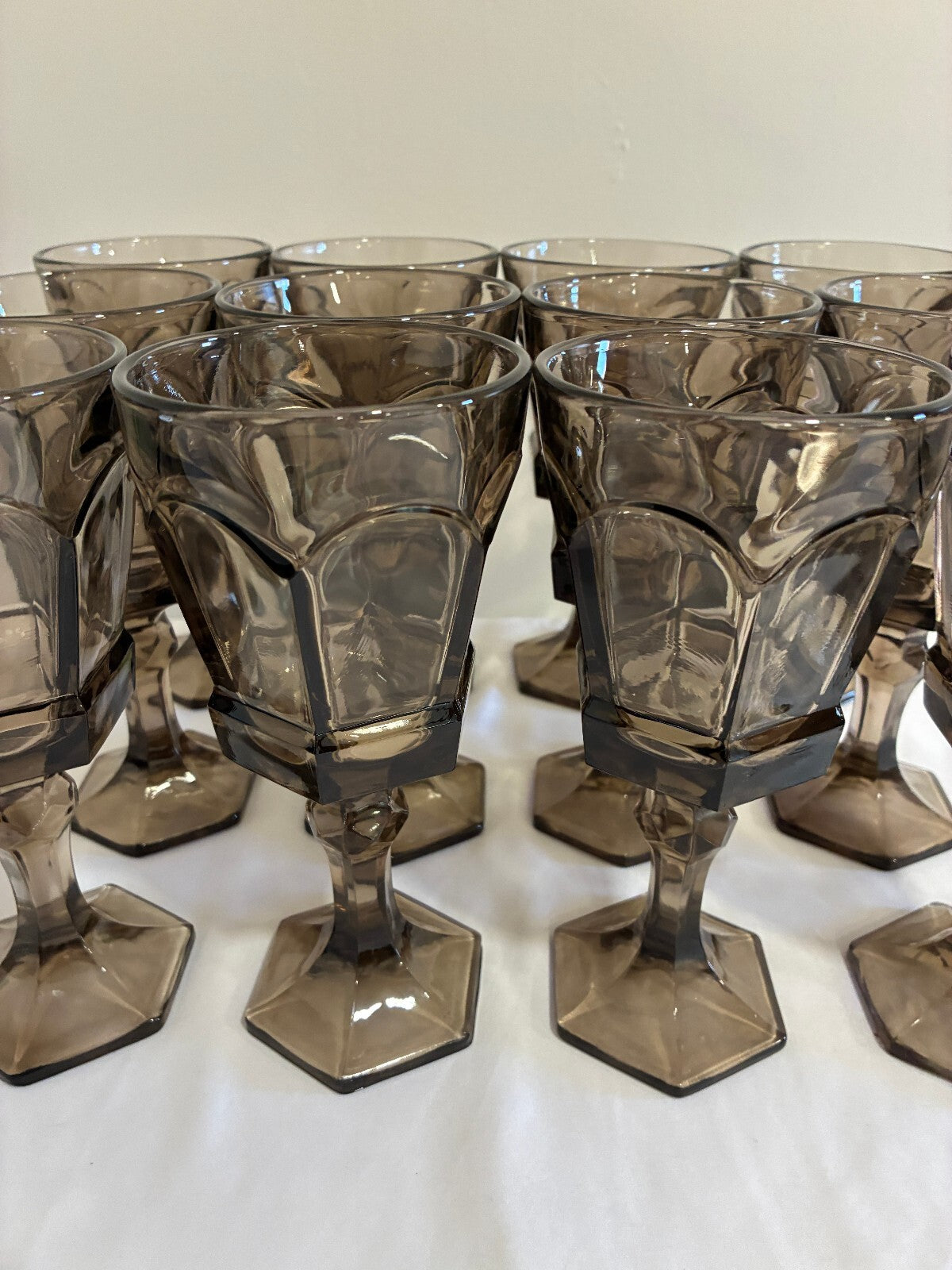 Vintage Fostoria Smoke Glass Goblets Set of 12, Midcentury Barware