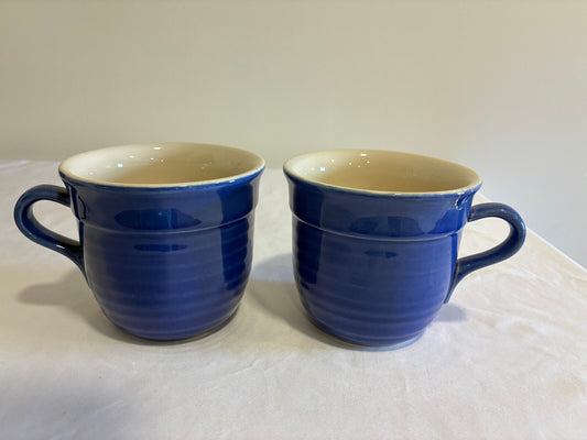 Vintage Emile Henry Cobalt Blue Stoneware Mugs, Set of 2 | Made in France