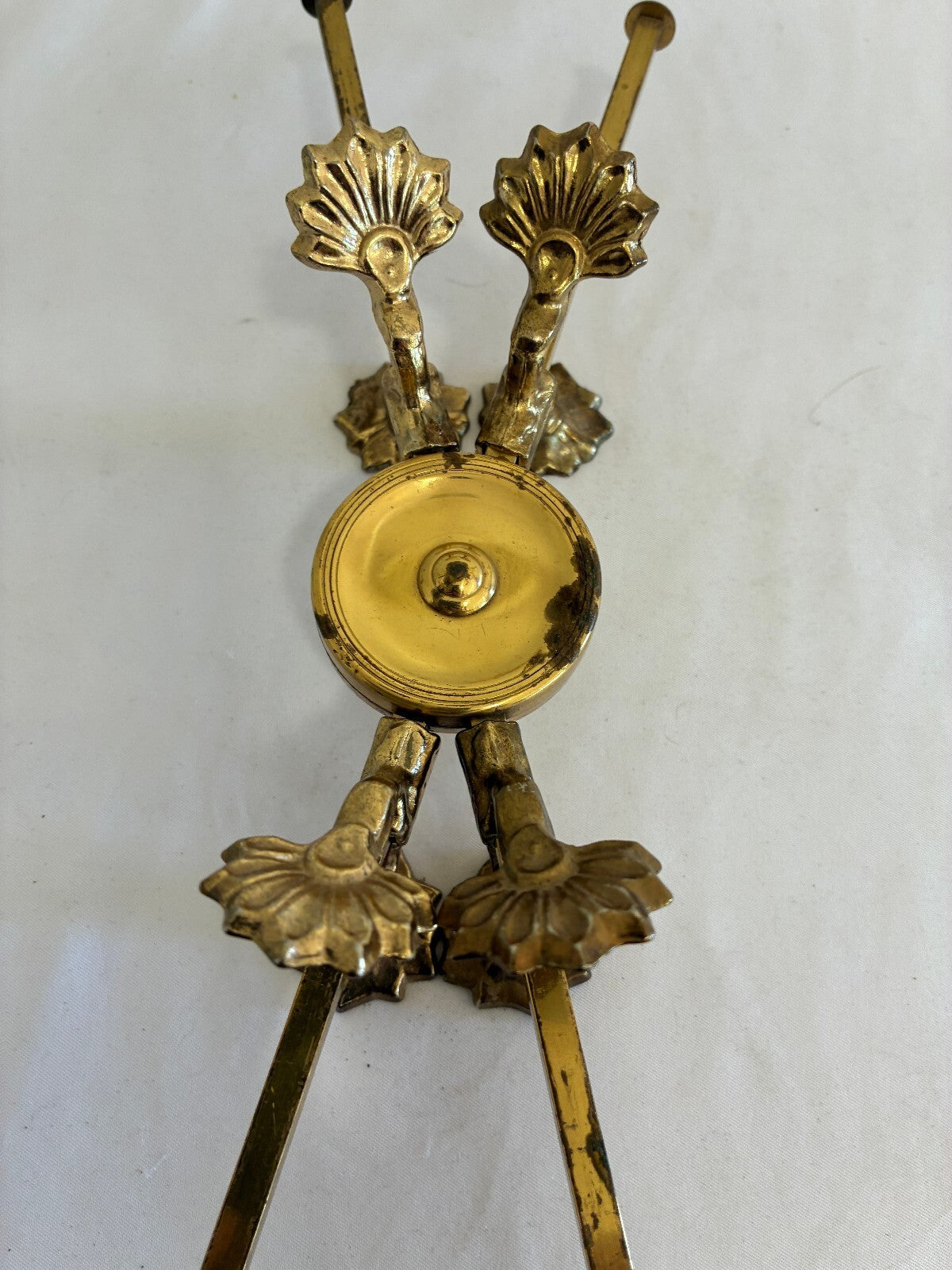 Vintage Adjustable Brass Trivet, Expandable Dish Stand with Ornate Shell Feet
