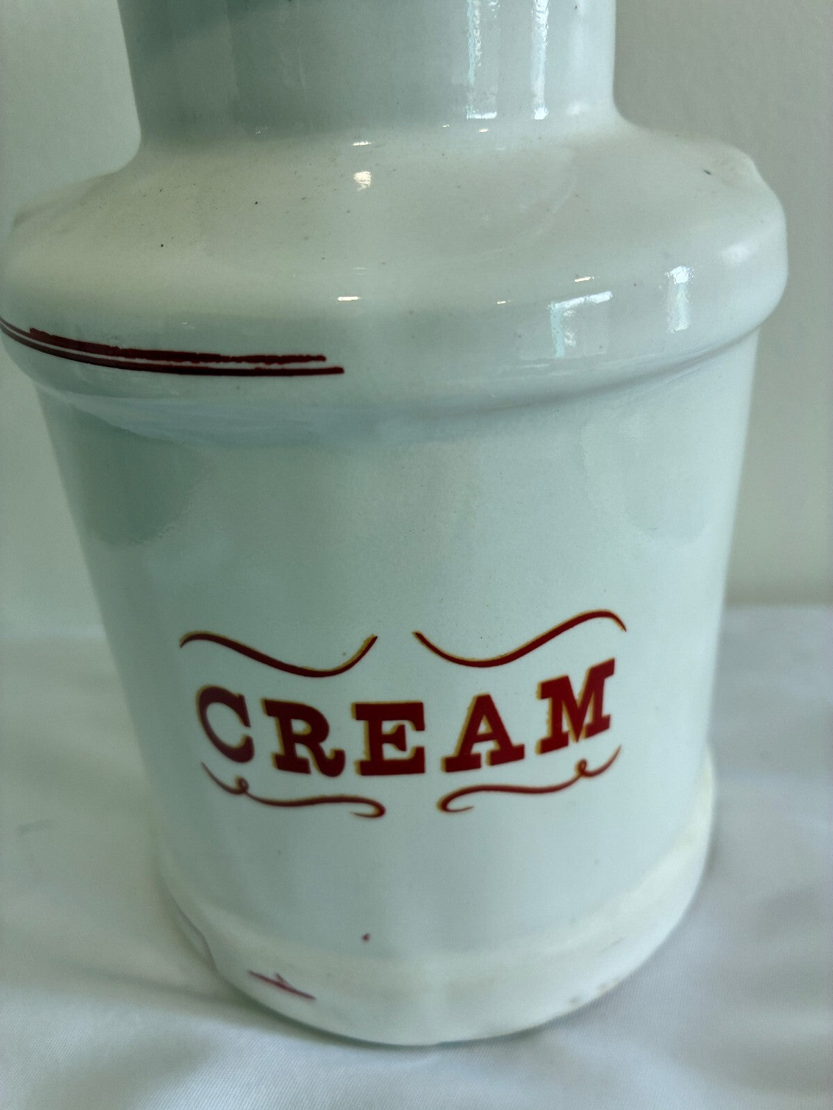 Vintage Ceramic Cream Canister with Lid, White Kitchen Storage Jar, Farmhouse Pantry Container